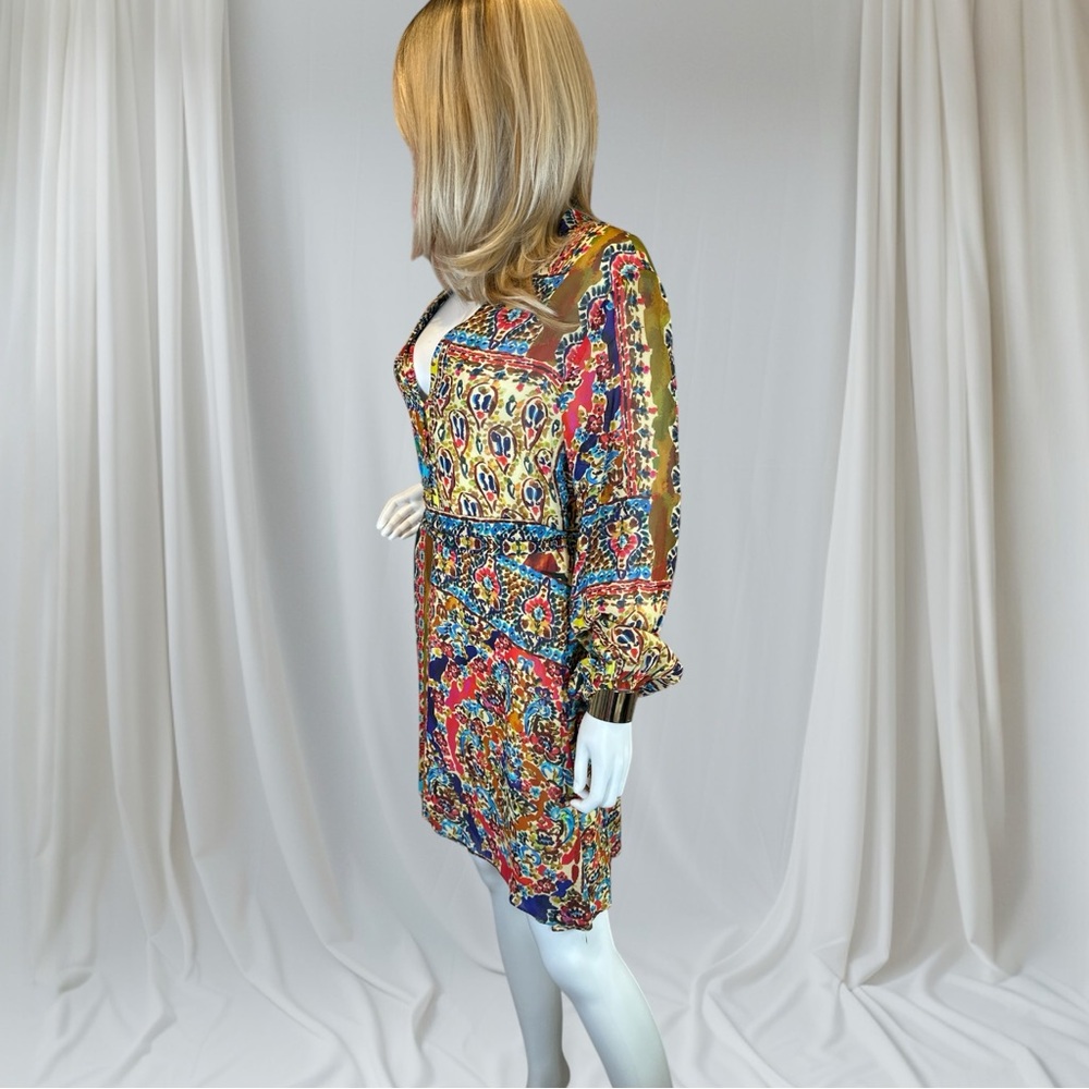 Zara Blue and Orange Wrap Sundress with Bishop Sleeves NWOT - Picture 4 of 10